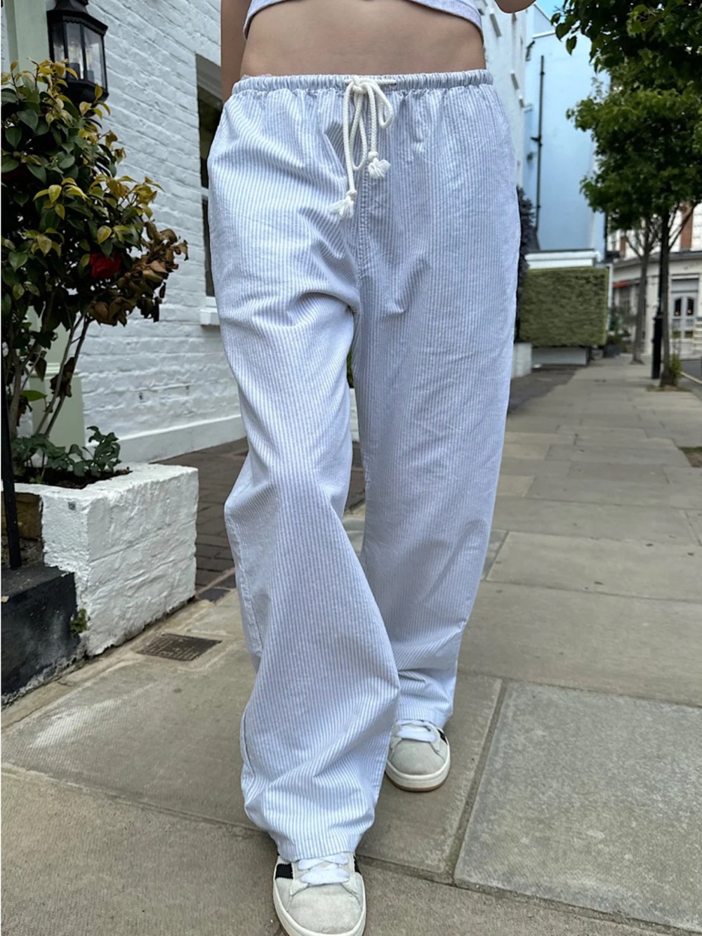 Brandy Melville Light Blue Pinstripe Drawstring Pants